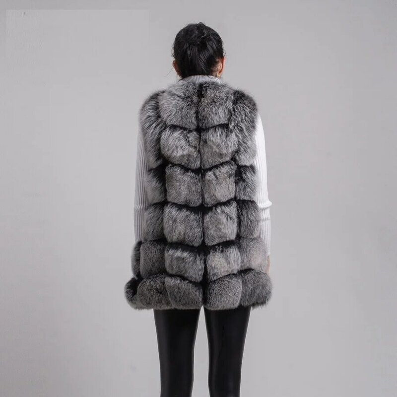 Fashion Winter Real Fox Fur Sleeveless Vest Women Natural Fur Gilet High Quality Genuine Fox Coat Ladies Thermal Slim Fur Jacket