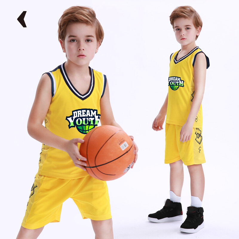 كرة سلة للأطفال جيرسي شخصية مخصصة بنين بنات زي كرة السلة مجموعات البوليستر تنفس كرة السلة قميص للأطفال