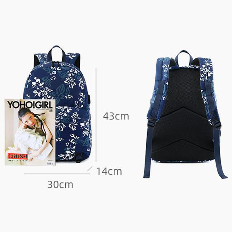 ZHIERNA 2022 حقيبة ظهر مزودة بـ USB حقيبة ظهر أنثوية غير رسمية للطالبات في المدارس المتوسطة حقيبة مدرسية للسفر حقيبة ظهر مضادة للمياه مطبوعة للنساء