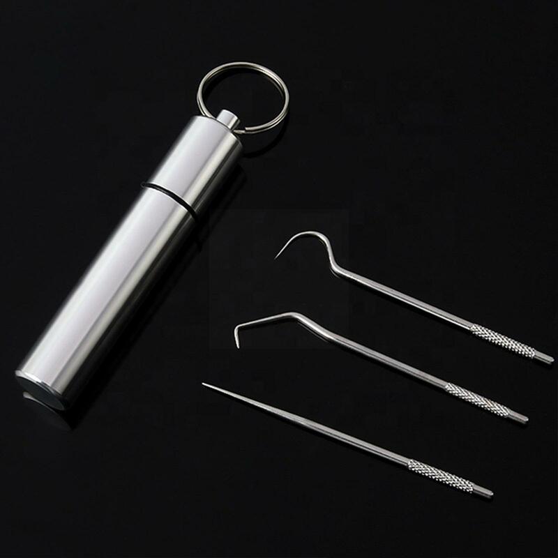 304 Steel Toothpick Cleaning Kit Keychain Portable Tooth Cleaning Outdoor Teeth Keychain Kit Hook Cleaning Tool H3c4