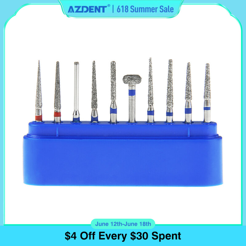 AZDENT 10 قطعة الأسنان عالية السرعة الماس الأزيز مجموعة طب الأسنان تاج ترصيع إعداد الأزيز أدوات تلميع طب الأسنان Accessori