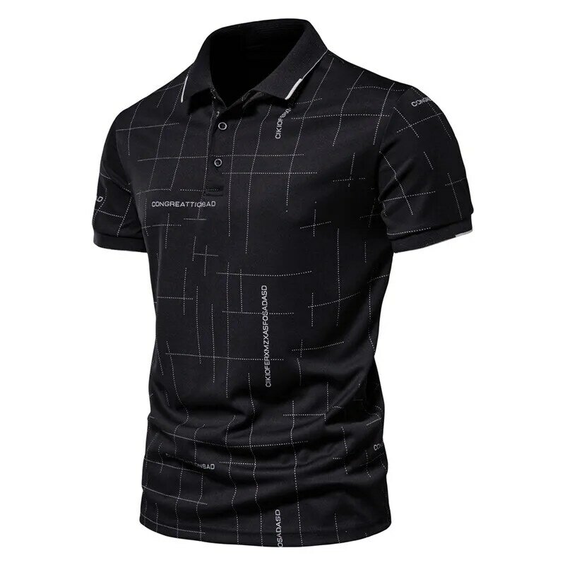Ummer New Men's Daily Casual All-match Creative Dotted Line Printing Short-sleeved Comfortable Lapelshirt Slim Tops #6