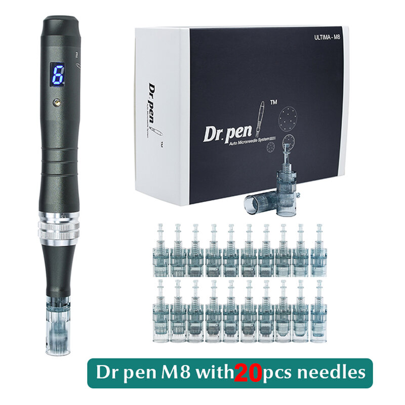 أصيلة الدكتور القلم Ultima M8 ميكرونيدلينغ مع 12 قطعة الإبر العناية بالوجه اللاسلكية ديرما القلم آلة الجمال