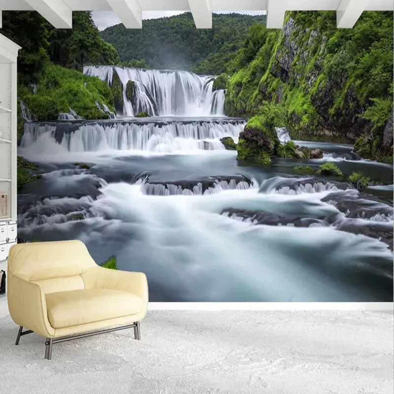 مخصص 3D خلفيات الحديثة الشلالات الطبيعة صورة المشهد جداريات التلفزيون غرفة المعيشة المنزل ديكور جدار اللوحة فريسكو