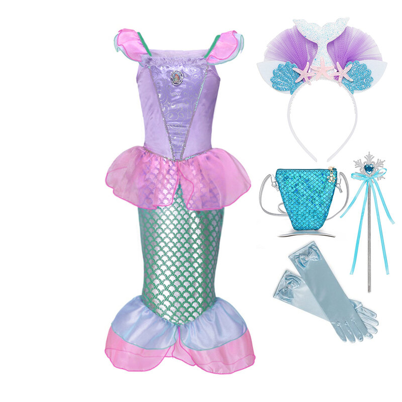 أزياء ارييل ديزني للبنات ملابس الاميرة الصغيرة حورية البحر ذيل السمكة للاطفال حلي للاطفال فستان حفلة موسيقية للاطفال