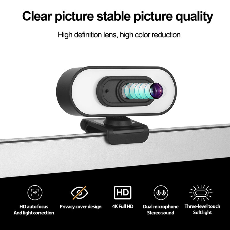 كاميرا ويب لتغطية الخصوصية من VizoLink حقيقية 1080P 200 واط بكسل دقة عالية كاملة 110 درجة كاميرا بزاوية واسعة مع حامل ثلاثي للميكروفون لمؤتمر الفيديو