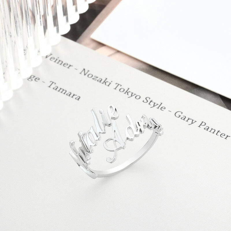 خواتم مخصصة متدرجة قابلة للتعديل من الفولاذ المقاوم للصدأ للنساء اسم مخصص خاتم الخطوبة للزوجين هدية شخصية