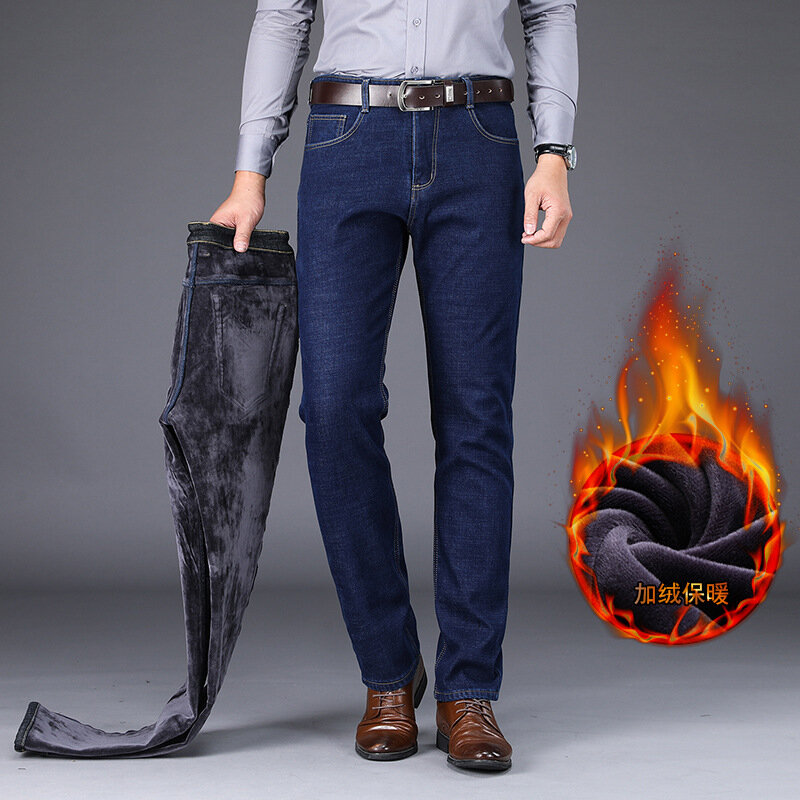 الرجال الكلاسيكية استرخاء صالح فليكس جينز 2021 أربعة مواسم عالية الخصر الأعمال عادية الأسود الأزرق سراويل جينز الرجال الملابس الجينز