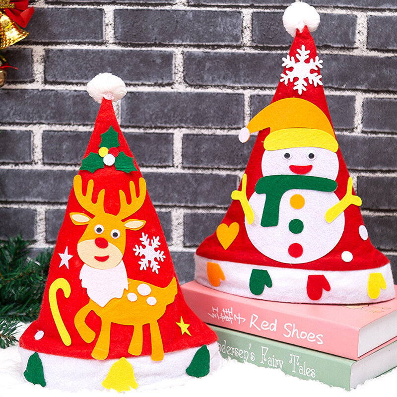 2022 زينة عيد الميلاد Hat بها بنفسك قبعة عيد الميلاد الإبداعية اليدوية الدعائم عيد الميلاد هدايا الأطفال الكبار عيد الميلاد قبعة الحلي ديكور