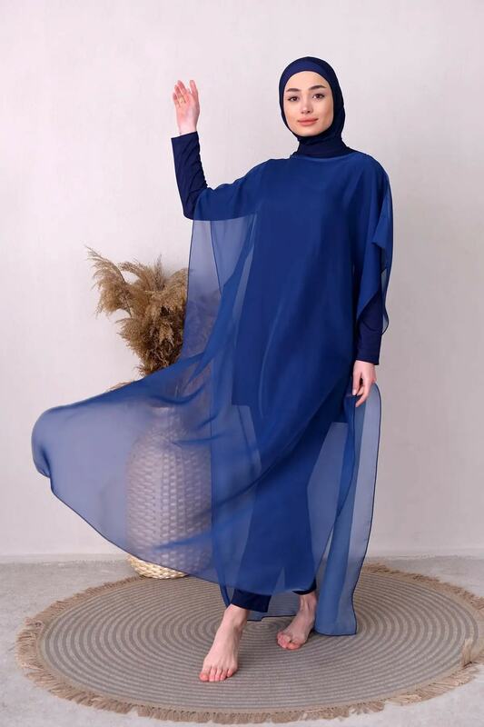 Lorac hijab swimsuit on Kaftan Kimono Pareo p2201-navy blue muslim ladies swimwear