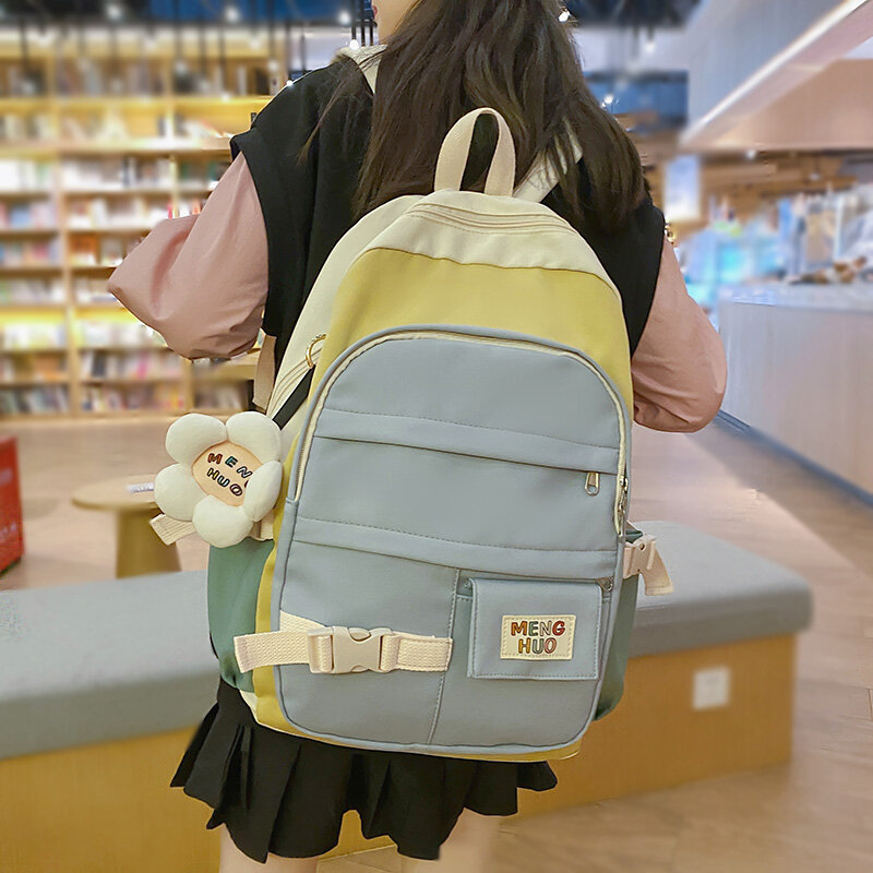 Female Candy Color Waterproof Backpack Women New Fashion Panelled Casual School Backpack Women Travel Student SchoolBag Mochila #1