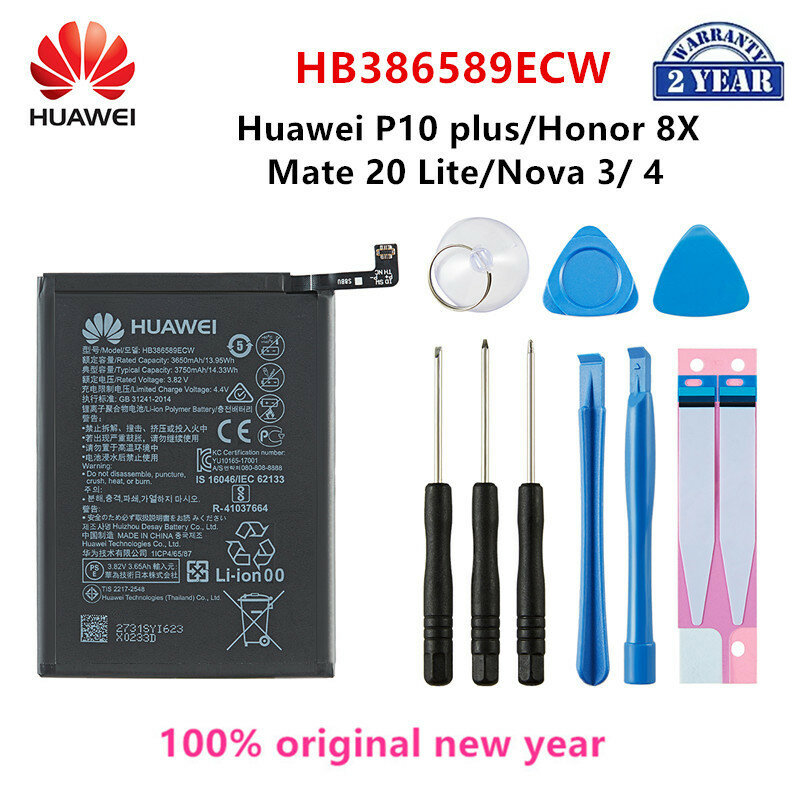 بطارية Hua Wei 100% الأصلية HB386589ECW 3750mAh لهاتف Huawei V10 P10 Plus Honor Play Honor 20S Honor 8X Play Mate20 Lite + أدوات