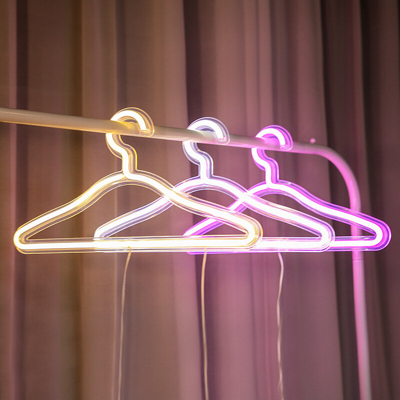 LED ضوء النيون تسجيل حامل ملابس شكل USB بالطاقة أضواء الزخرفية شماعات ضوء لغرفة النوم متجر الملابس الجدار الديكور