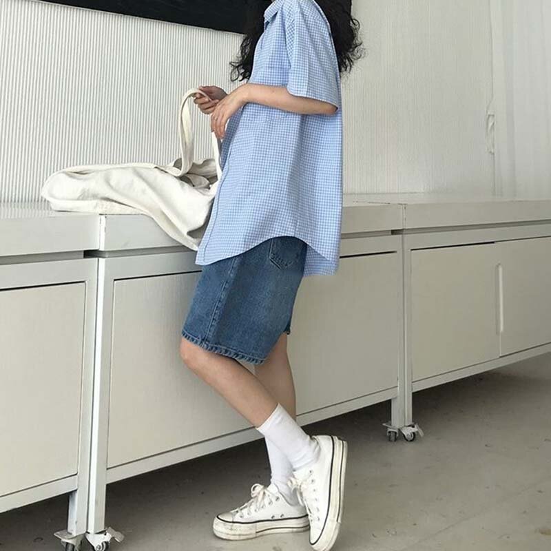 Y2K الصيف النساء خمر الشارع الشهير الدنيم السراويل عالية الخصر طول الركبة واسعة الساق الفضفاضة البديل البضائع سراويل قصيرة Harajuku الملابس
