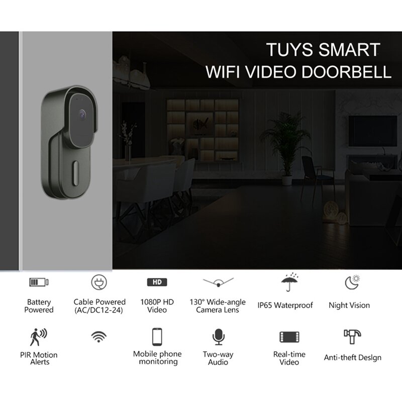 Tuya جرس باب يتضمن شاشة عرض فيديو واي فاي اللاسلكية السلكية جرس الباب تيار مستمر التيار المتناوب بطارية تعمل بالطاقة 1080P 2MP بكسل دعم أليكسا جوجل