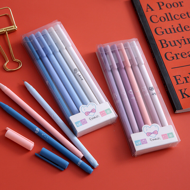 Morandi color (six boxed pens) black gel pen set a box of 6 student exam stationery adult office signature carbon pen #1