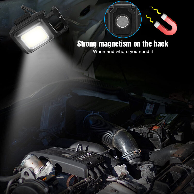 COB سلسلة مفاتيح صغيرة ضوء قابلة للشحن مصباح يدوي في الهواء الطلق التخييم مصابيح الطوارئ قوية المغناطيسي إصلاح العمل