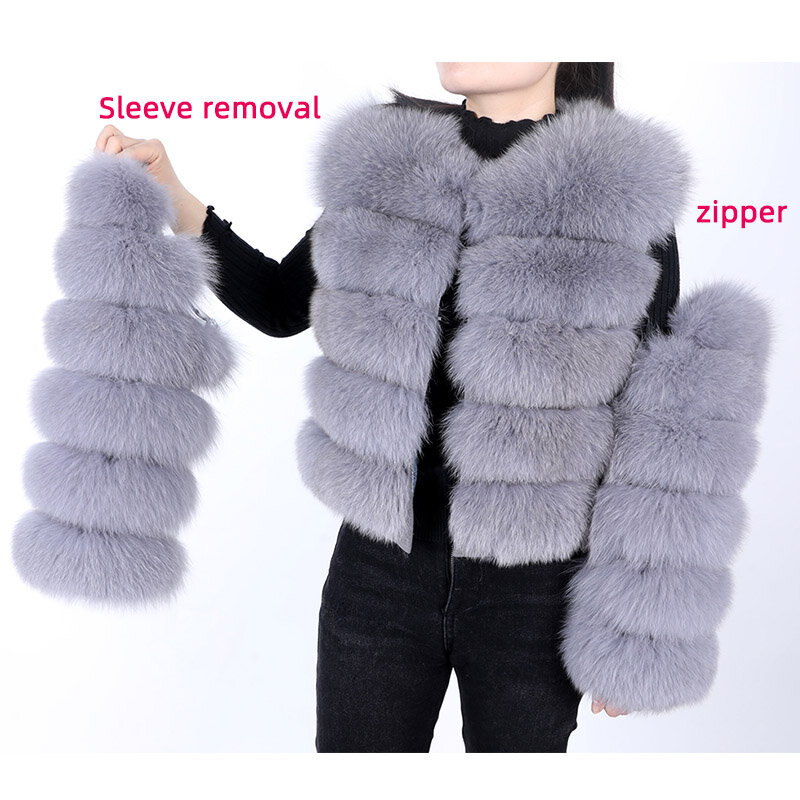 Women Natural Real Fox Fur Coat Winter Natural Fur Vest Jacket Fashion Slim Thicken Short Outwear Ladies Solid Warm Overcoat