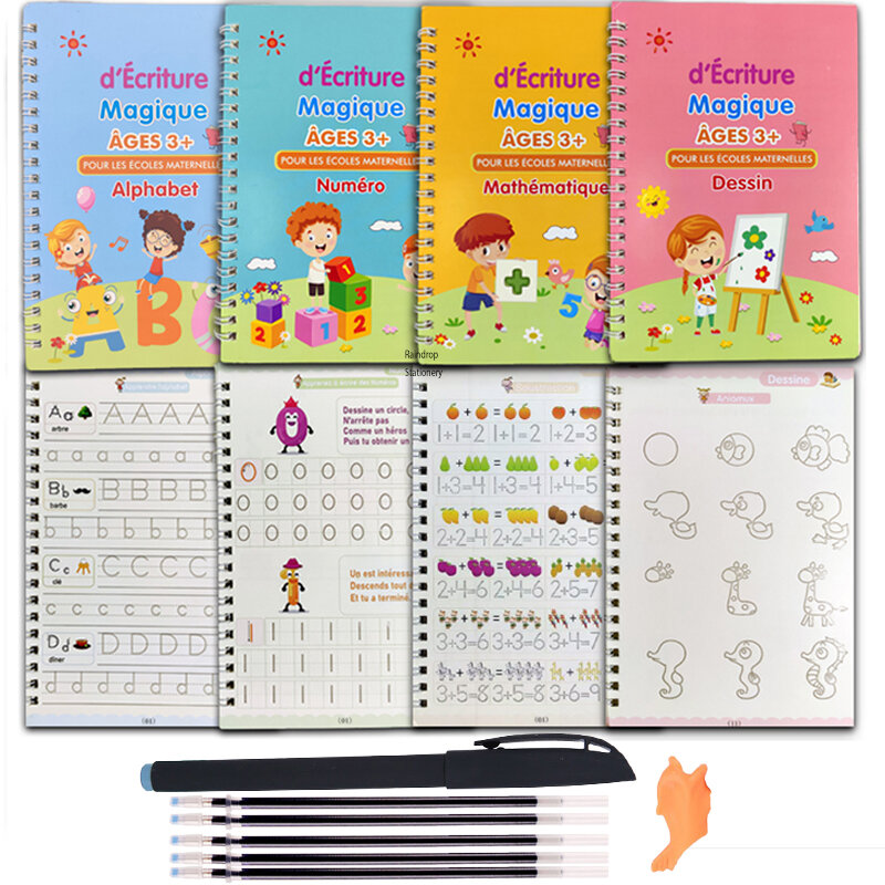 الفرنسية ثلاثية الأبعاد الأخدود السحر ممارسة كتاب الأطفال كتاب تعلم أرقام الحروف الفرنسية الخط الكتابة كتب تمارين هدية