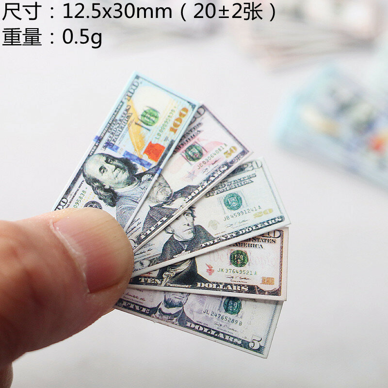 20 قطعة 1/12 مقياس المال ورقة صغيرة لعبة الدولار الأمريكي محاكاة العملات البنكنوت نموذج الجندي مصغرة BJD