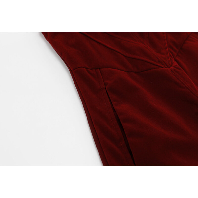 الربيع و الصيف جديد الفساتين للنساء الأحمر المخملية فستان صديرية دائرية بلا أكمام الخصر تنورة طويلة الإناث مثير الرجعية هونغ كونغ نمط