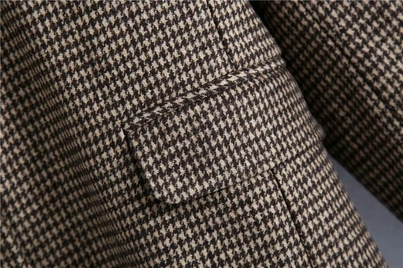 British Style Houndstooth Blazer 2021 Women Vintage Solid Colors Single Breasted Casual Office Blazer Suit Work Formal Clothing