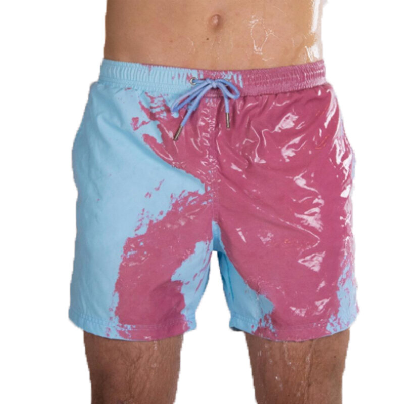 شورتات للبحر الرجال السحرية اللون تغيير السباحة قصيرة جذوع الصيف ملابس السباحة السراويل سريعة الجافة الاستحمام بناطيل الشواطئ