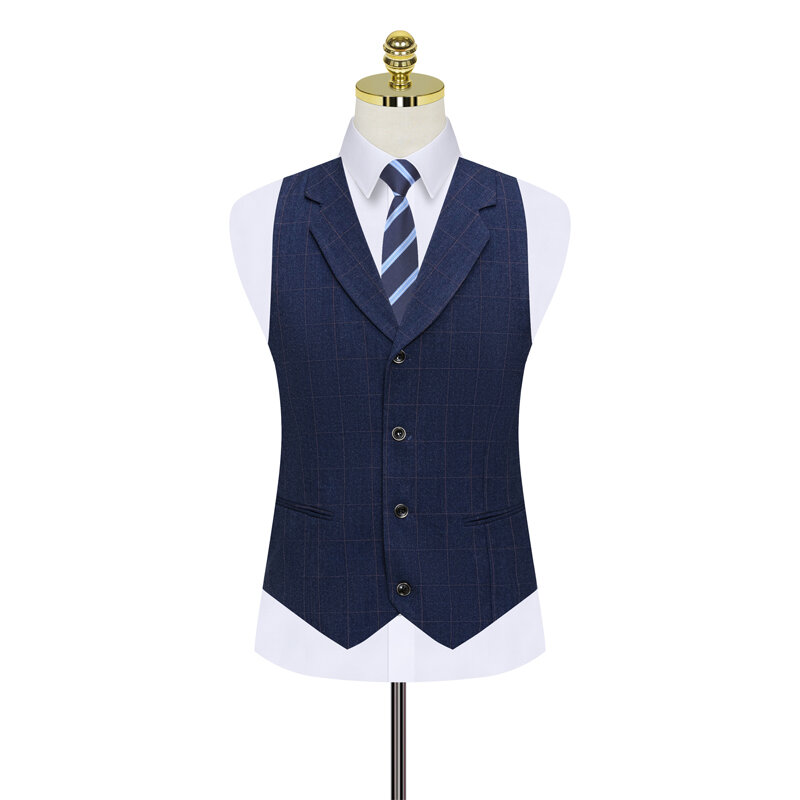 Plyesxale Korean Fashion Blue Plaid Suits For Men Slim Fit Mens Suits 3 Piece Wedding 2022 Elegant Business Dress Suit Male Q970