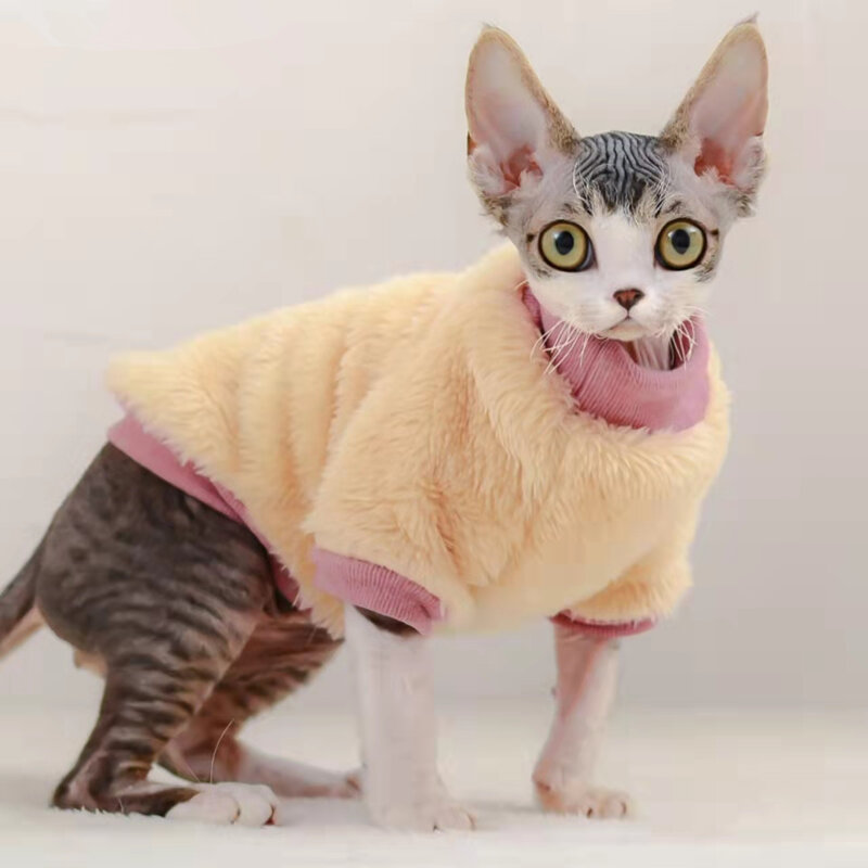 Pet Clothes Sphinx Pullover Autumn Winter Keep Warm Coat Wool Vest Hairless Cat Pure Color Sweater Fashionable Comfortable Cute