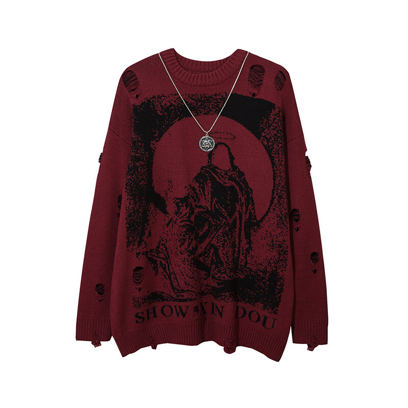 Spring Hole Letter Necklace Round Neck Casual Sweaters Mens and Womens Pullover Knitted Oversized Streetwear Tops