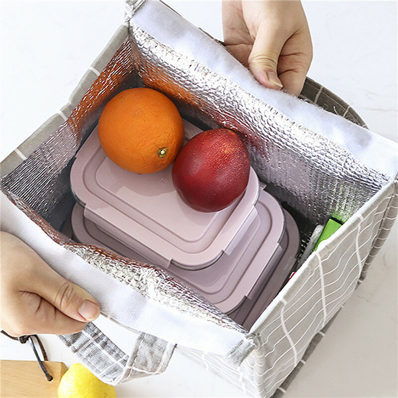وظيفية علب الاغذية حمل المحمولة معزول قماش الاطفال بينتو الحقيبة الحرارية الغذاء نزهة الغداء حقيبة للنساء شبكة بيضاء برودة #3