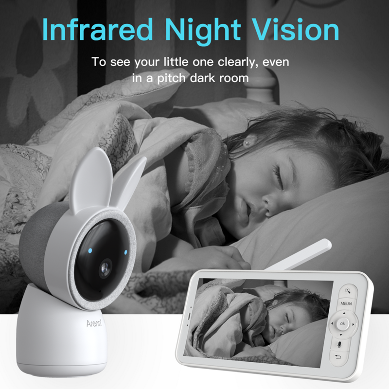ارينتي ايناني اللاسلكية مراقبة الطفل 5 بوصة شاشات كريستال بلورية الأشعة تحت الحمراء للرؤية الليلية 3MP كاميرا مع رصد 2 طريقة الصوت والفيديو تهويدة الطفل