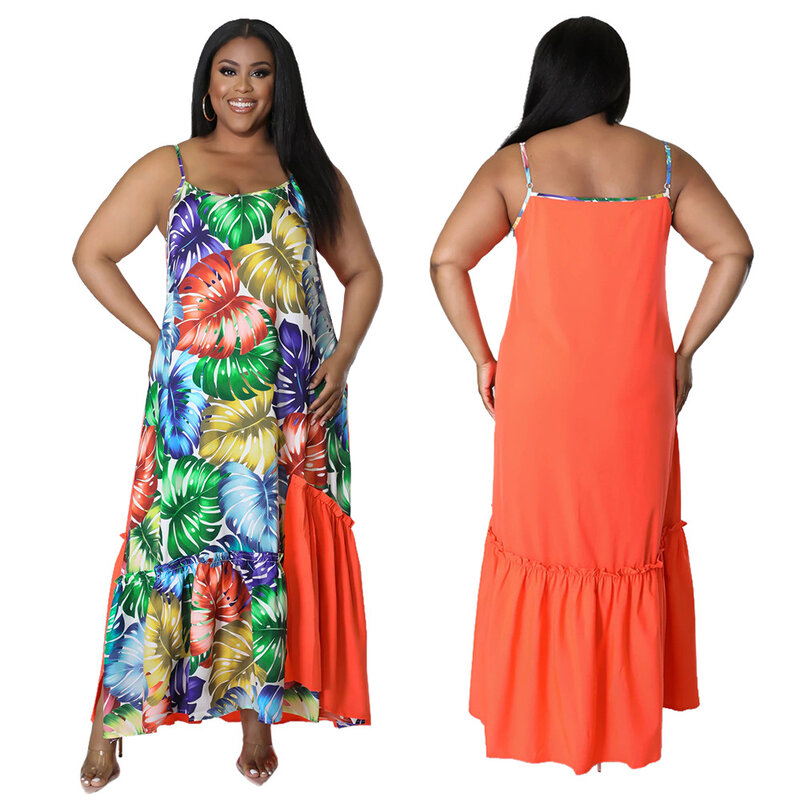 2022 African Print Dresses for Women Summer African Women Patchwork Spaghetti Straps Pleated Dress African Clothes for Women