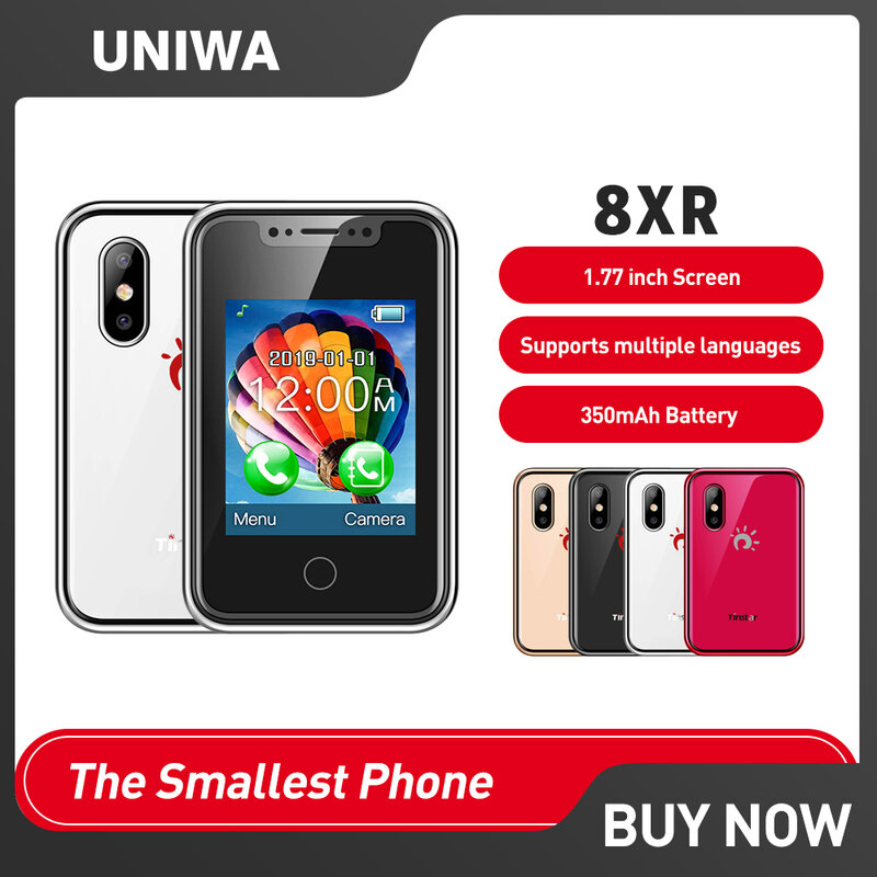 UNIWA 8XR 2G GSM ميزة الهاتف 1.77 بوصة تعمل باللمس هاتف محمول صغير MTK6261D 350mAh يدعم لغات متعددة