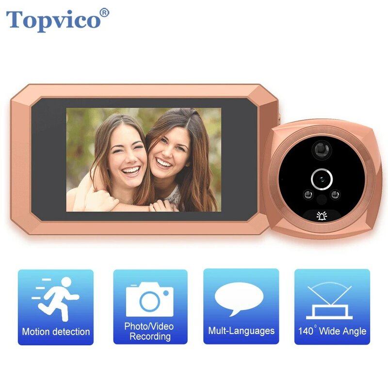 Topvico كاميرا الجرس الرقمية عارض ثقب الباب كشف الحركة 4.1 "رصد الفيديو الإلكترونية العين الأمن السيارات سجل