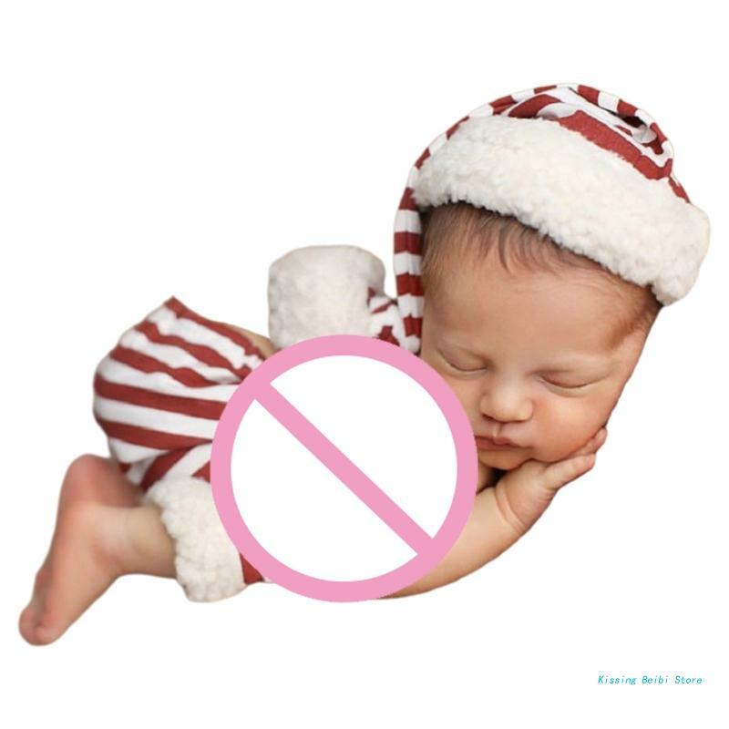 الكروشيه الملابس سانتا كلوز الأحمر والأبيض المشارب قبعة السراويل الديكور للأطفال الرضع انخفاض الشحن