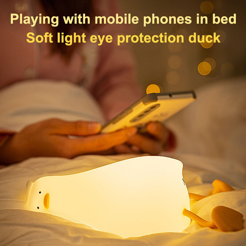 سيليكون بطة LED ليلة ضوء اللمس الاستشعار 2 ألوان عكس الضوء الموقت USB قابلة للشحن السرير جرو مصباح للأطفال طفل هدية