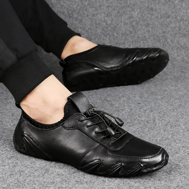 جلد طبيعي الرجال أحذية غير رسمية عالية الجودة موضة أنيقة فاخرة الكلاسيكية ربيع الخريف Zapatos دي Hombre الدانتيل يصل أحذية رياضية
