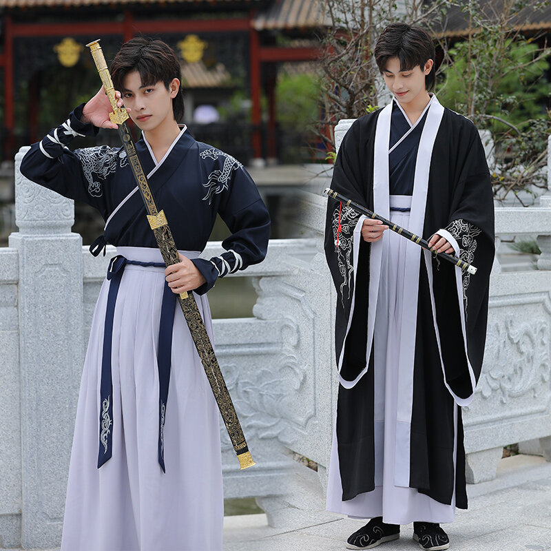 كيمونو فستان الرجال النساء Hanfu الصينية التقليدية تانغ البدلة القمم تنورة اليابانية الساموراي تأثيري حلي يوكاتا رداء ثوب