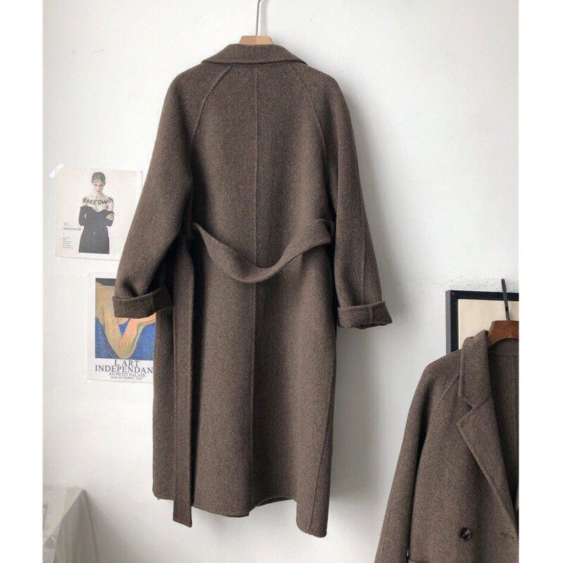 YICIYA Womens Wool Coat Vintage Classic Double Button Coat Loose And Slim Medium Length Fashion Winter Elegant Women's Overcoat