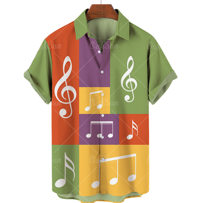 2022 موضة الموسيقى طباعة نمط قصيرة الأكمام قمصان الرجال النساء هاواي قمصان الصيف التلبيب زر واحد قمصان 5xl شاطئ العلوي
