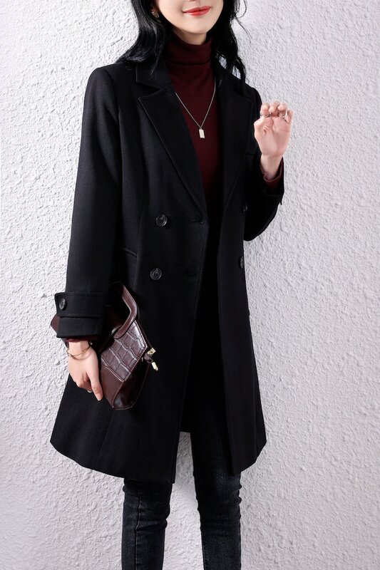 الربيع الخريف السترة معاطف المرأة خندق معطف منتصف طول النسخة الكورية ملابس خارجية الموضة الصلبة عادية مزدوجة الصدر معطف