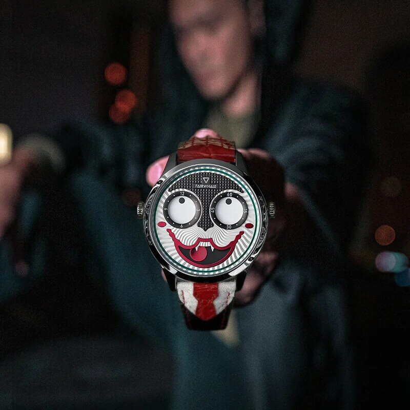 Fashion Clown Weird Smiley Watch Movable Eyes Pointer Men'S Automatic Non-Mechanical Watch Personality Waterproof Trend Male