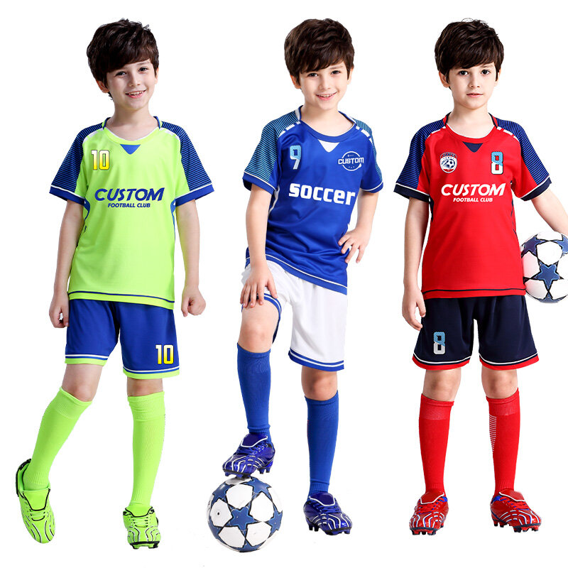 كرة قدم للأطفال جيرسي شخصية مخصصة الصبي مجموعة قمصان كرة قدم البوليستر زي كرة القدم تنفس زي موحد لكرة القدم للأطفال