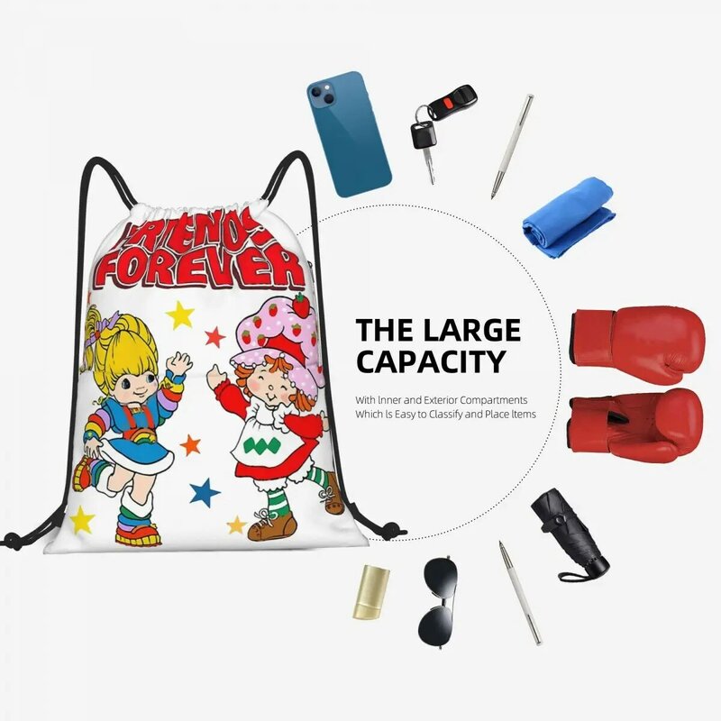 قوس قزح Brite الكرتون الفن على ظهره حزمة جيب حقيبة تسوق السفر في الهواء الطلق حقيبة التخزين للبنين بنات