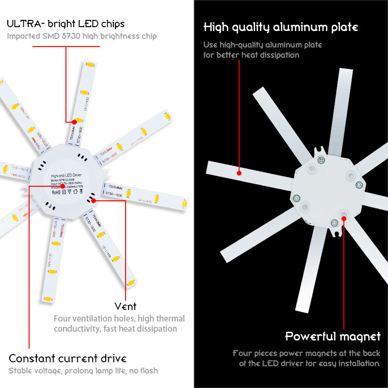 6 قطعة/الوحدة LED مصابيح السقف 12 واط 16 واط 20 واط 24 واط الأخطبوط ضوء AC220V استبدال أضواء السقف مصدر الإضاءة الداخلية لغرفة المعيشة