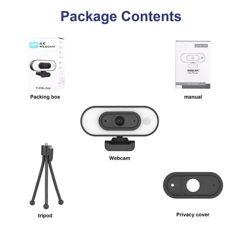 كاميرا ويب لتغطية الخصوصية من VizoLink حقيقية 1080P 200 واط بكسل دقة عالية كاملة 110 درجة كاميرا بزاوية واسعة مع حامل ثلاثي للميكروفون لمؤتمر الفيديو