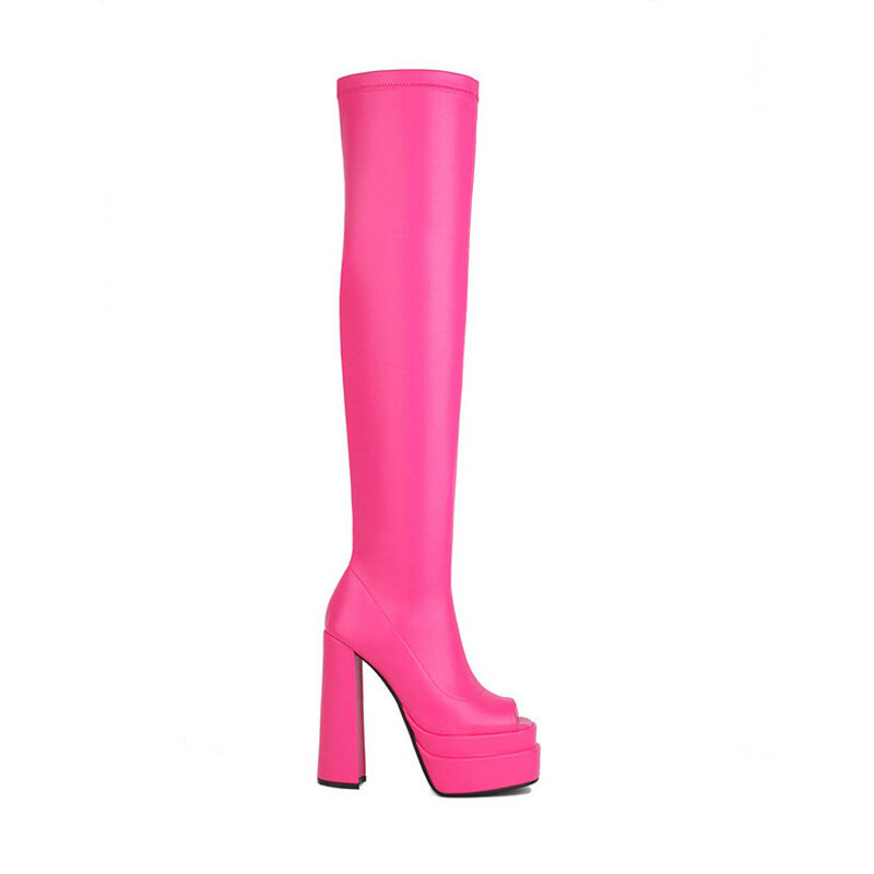 Thick High Heel Waterproof Platform Fish Mouth Over The Knee Boots Stovepipe Elastic Fashion Spring and Summer Women's Boots