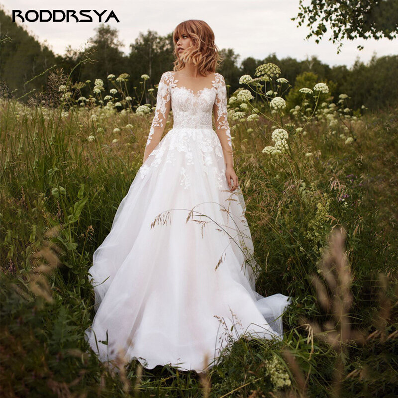 فساتين زفاف للنساء من RODDRSYA مزينة بالدانتيل بدون ظهر من Vestido De Novia ، مصنوعة حسب الطلب ، فستان عروس أنيق مقاس كبير