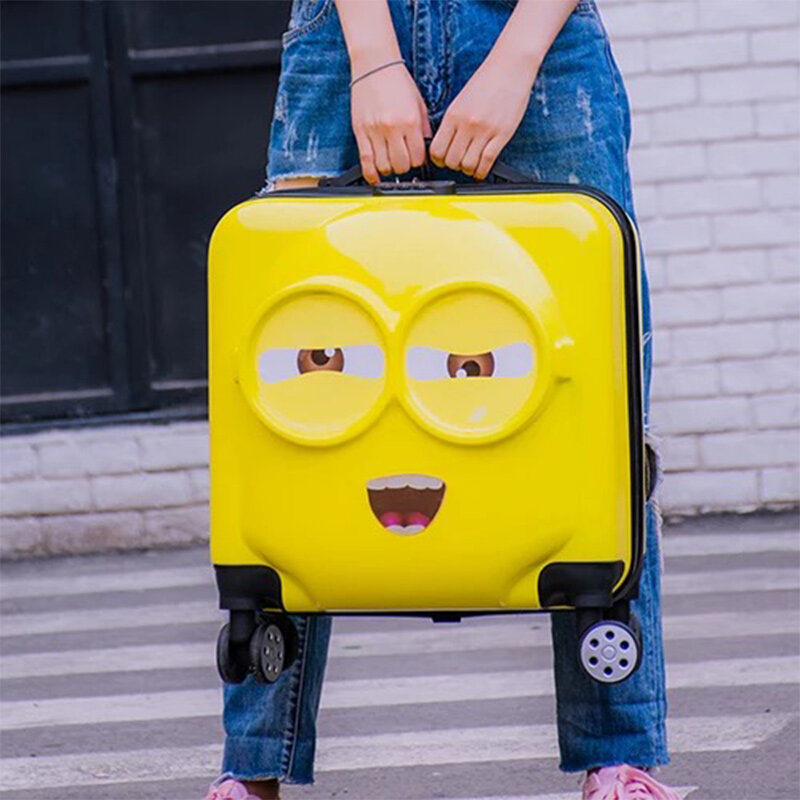ليتل الأصفر رجل ثلاثية الأبعاد حقيبة لطيف أنيمي الأطفال حقيبة العربة الاطفال الكرتون المتداول الأمتعة تحمل ons صندوق الأمتعة السفر